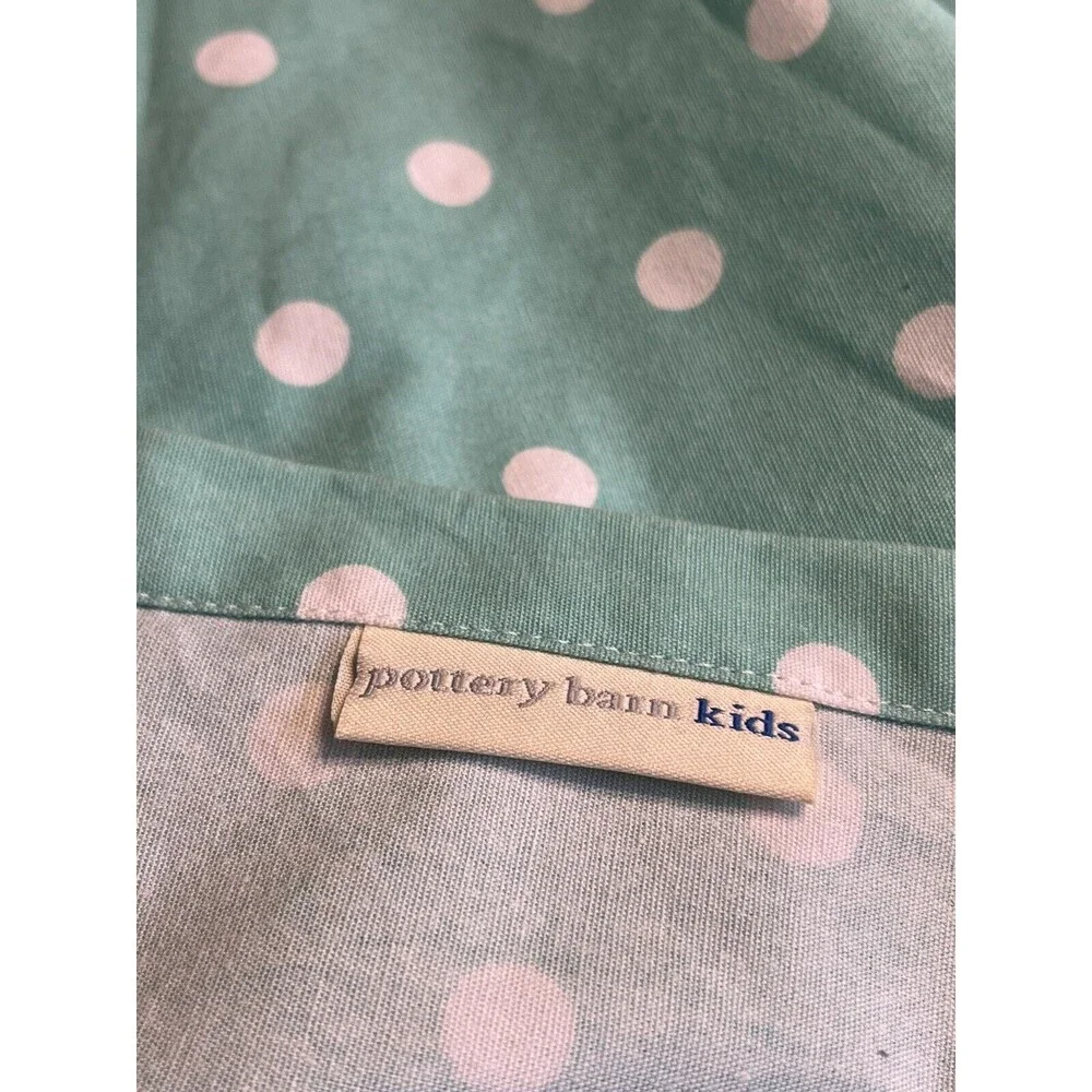 Pottery Barn Robin Egg Blue White Polka Dot Panel (one) Drape Curtain w Tie Back